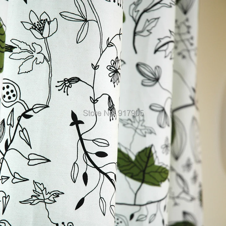 Elegant Green Leaf Print Curtains For Living Room Designer Cotton Elegant Green Leaf Print Curtains For