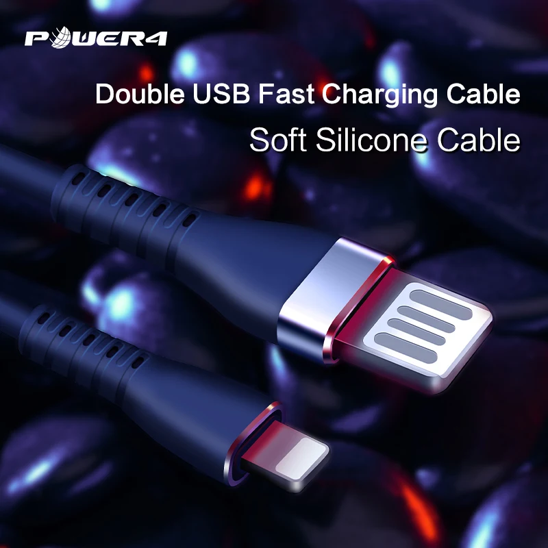 Power4 двухсторонний USB кабель для телефона Lightning/iPhone usb зарядный провод из пищевого силикона для Apple короткая линия передачи данных