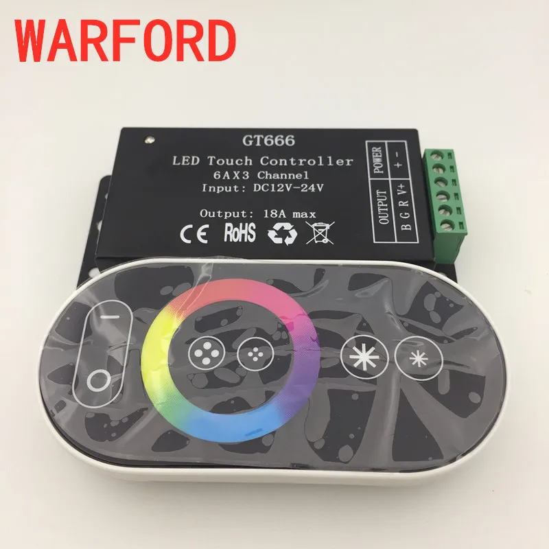 

WARFORD DC12-24V GT666 RF IR remote Touch RBG led controller 6Ax3channel for 5050/3528 rgb led strip