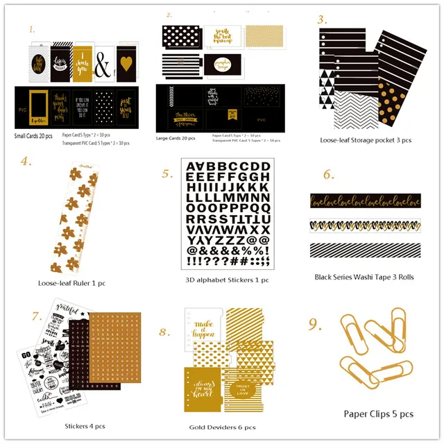 dokibook black series stationery sets for filofax spiral planner