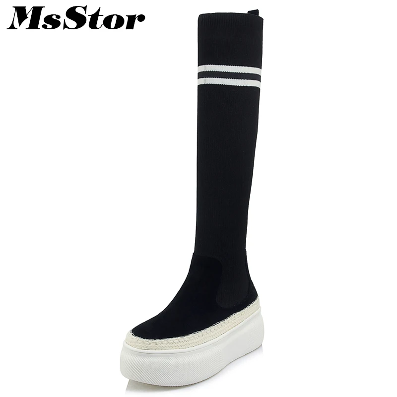 

MsStor Pointed Toe Thick Bottom Women Boots Casual Fashion Rivet Knee High Boots Women Shoes Short Plush Boot Shoes For Girl