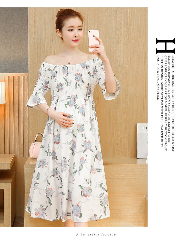 Высокое качество летнее Новое свободное корейское платье с короткими рукавами для беременных женщин длинное шифоновое платье для беременных