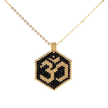 

Trendy MUYIKI GlassBeads Women Necklace India Yoga Symbol Handmade Stainless Steel Choker Necklaces Charm Female Jewelry Bijoux