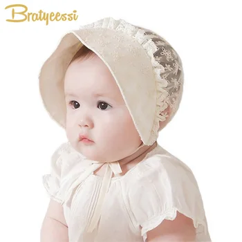 

Summer Princess Baby Girl Hat Lace Flower Cotton Baby Bonnet Enfant Cap Baby Fotografia Photography Props for 6-18 Months