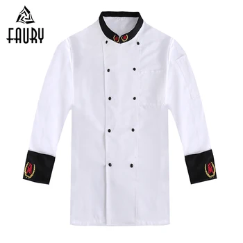 

Long Sleeve Men Women Restaurant Kitchen Cooking Workwear Clothing Double Breasted Chef Jacket Bakery Waiter Work Uniforms Apron