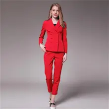 Модный весенне-осенний женский красный/синий Профессиональный костюм женский двубортный костюм куртка штаны для отдыха комплект из двух предметов/1 комплект