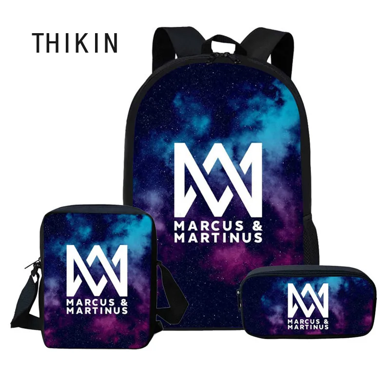 Тикин Маркус и Мартинус, школьные сумки для девочек и мальчиков, хип-хоп фанаты, модный рюкзак, Подростковая Персонализированная сумка для книг, набор из 3 предметов