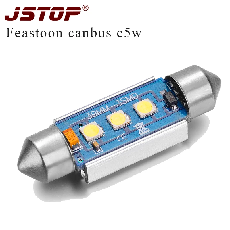 JSTOP светодиодные лампы для чтения номерной знак лампа 31 мм led c5w 6000k 3030SMD 39 гирлянда
