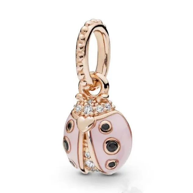 

Original 925 Sterling Silver Bead Charm Rose Lucky Pink Ladybird Pendant Beads Fit Pandora Bracelet & Bangle Diy Jewelry