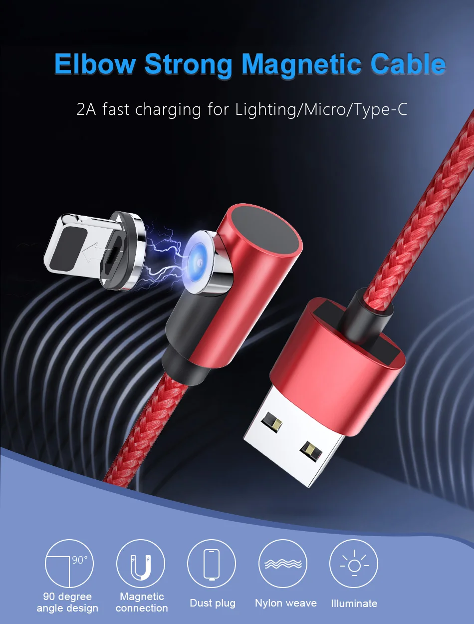 NOHON Elbow Magnetic Charging Cable For iPhone X XS MAX XR Micro USB Type C Phone Charge For Xiaomi Samsung S9 S8 Magnet Cables (1)
