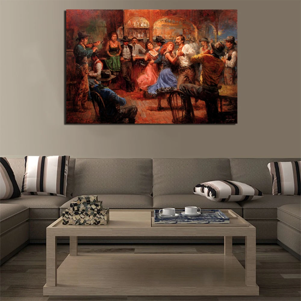 

Andy Thomas Paintings Cowboys Night Out Canvas Painting Print Living Room Home Decor Modern Wall Art Oil Painting Salon Pictures