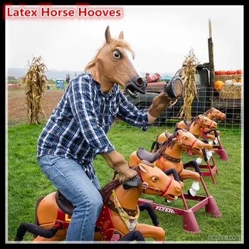 

Hot!! Halloween Props Adult Horse Head Masks and Horse Hooves Gloves Animal Latex Masks Birthday Party Rubber Silicone Face Mask