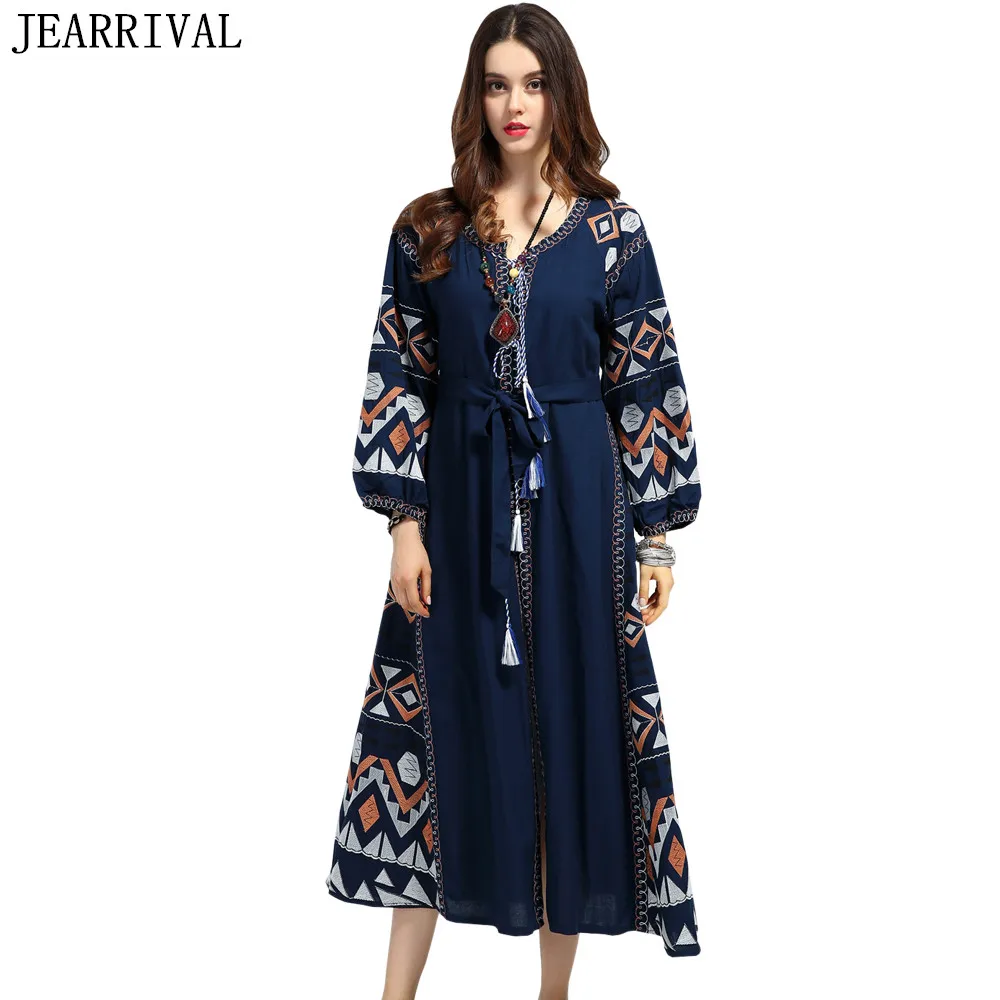 Buy Cheap 2017 Casual Long Maxi Dress Women Runway Style Vintage Bohemian Embroidery Lace Up Lantern Sleeve Summer Dresses Vestidos Mujer