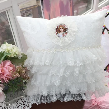 

New Luxury beauty Cushion cover white princess embroidery lace pillow case cushion sofa bed home room Dec FG1056