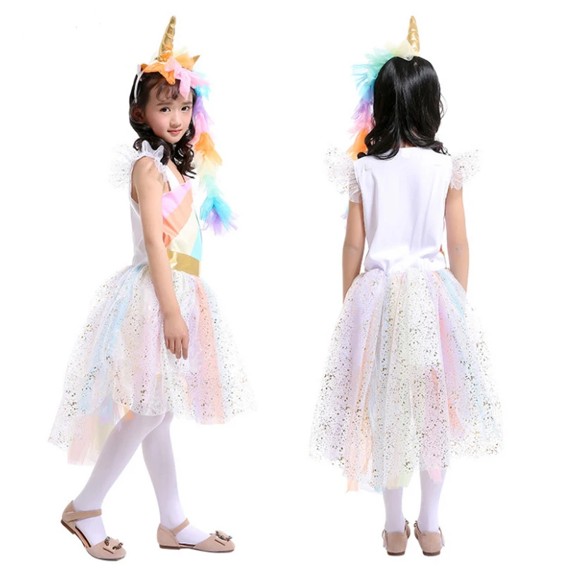 Платье с единорогом для девочек; платье принцессы с рукавами-крылышками; платье-пачка для дня рождения; Детский Рождественский костюм с единорогом