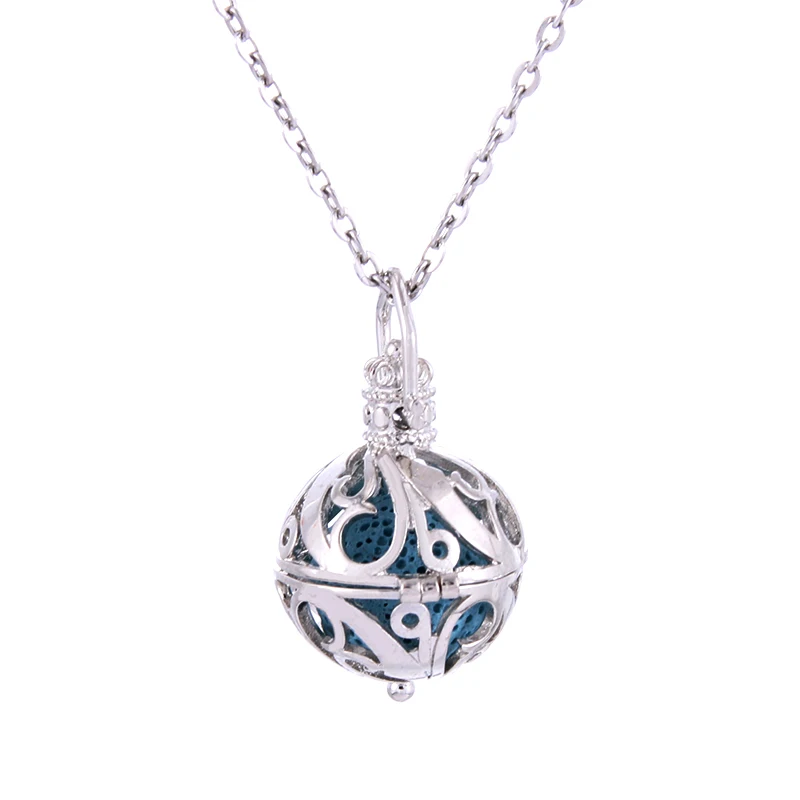 

Silver pattern Openable Openwork Pendant Necklace fit Volcanic Lava Stone Ball Women Aromatherapy Locket Cage Pendants Jewelry
