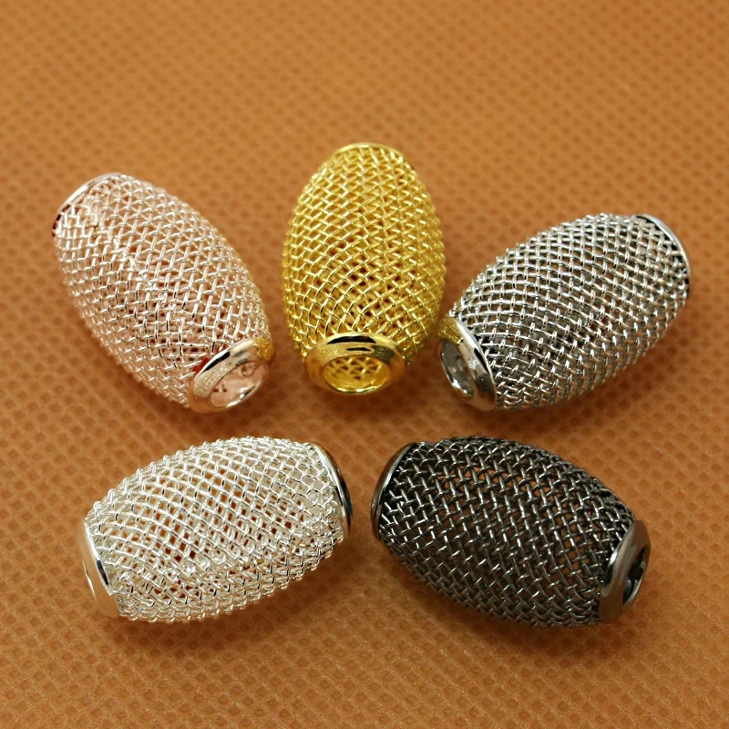 

Nice Beads 14*22mm 4pcs Silver,Gold,Rhodium,Rose Gold,Gunmetal Large Hole Mesh Net Metal Spacer Beads Fit European Bracelet
