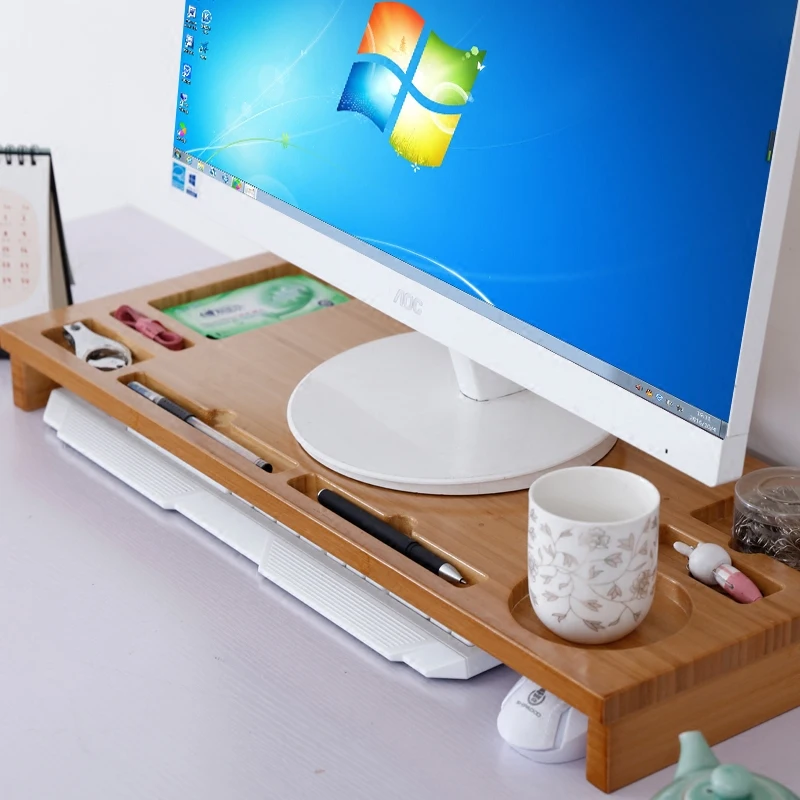 Bamboo Monitor Stand Riser with Storage Organizer,Office
