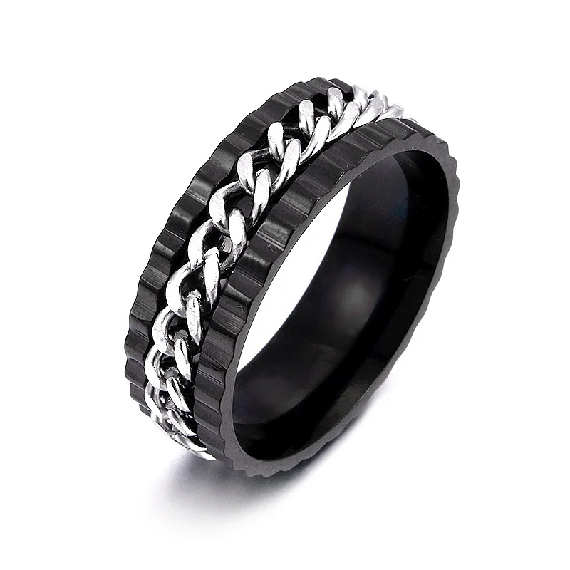 Новинка, модное кольцо-цепочка, преувеличенное геометрическое вращающееся металлическое кольцо, властное кольцо-цепочка, ювелирное изделие - Цвет основного камня: Black Silver
