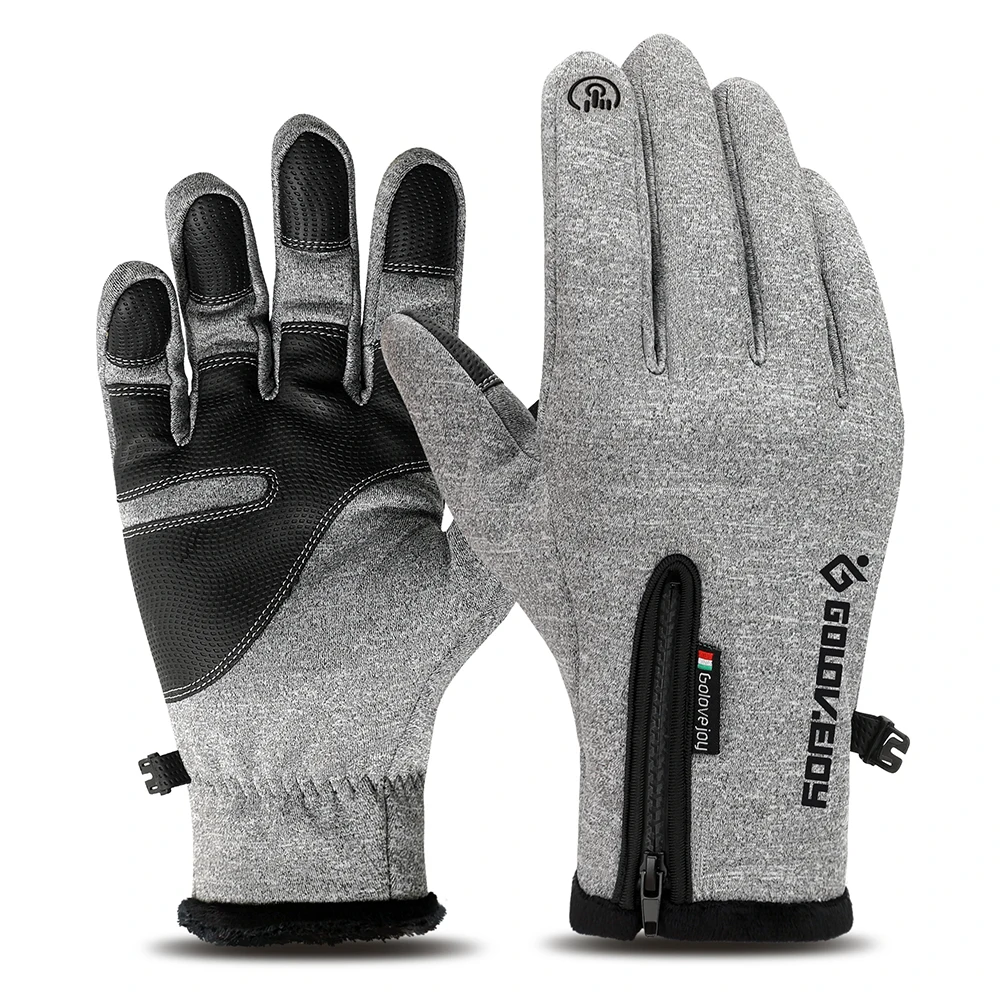 Теплые зимние перчатки для сенсорного экрана, велосипедные водоотталкивающие ветрозащитные флисовые перчатки, теплые перчатки для альпинизма, катания на лыжах, велосипедное снаряжение - Цвет: Серый