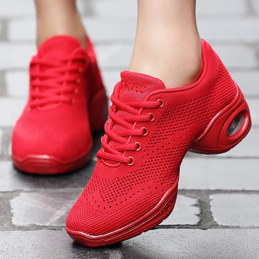 women dance shoes fabric mesh breathable modern square