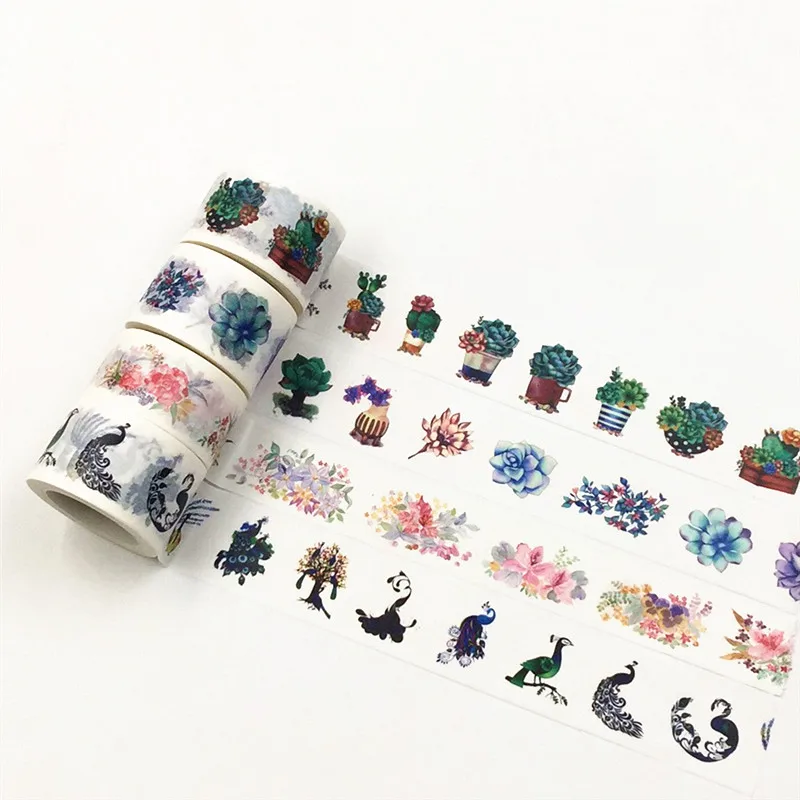 10m 귀여운 Lotkawaii 꽃 녹색 잎 달 장식 Washi 테이프 DIY 스크랩북 마스킹 테이프 학교 사무용품