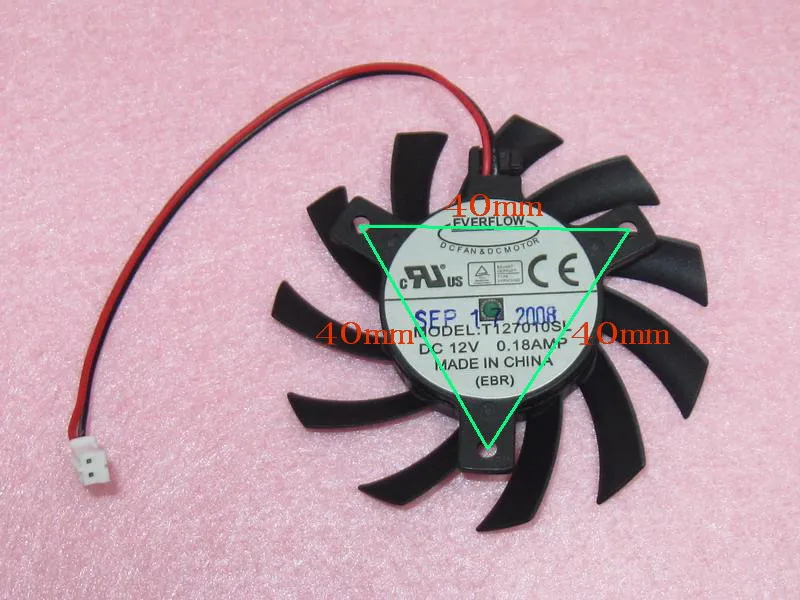 

T127010SL 65mm Graphics / Video Card VGA Cooler Fan Replacement 40mm 12V 0.18A 2Wire 2Pin Connector