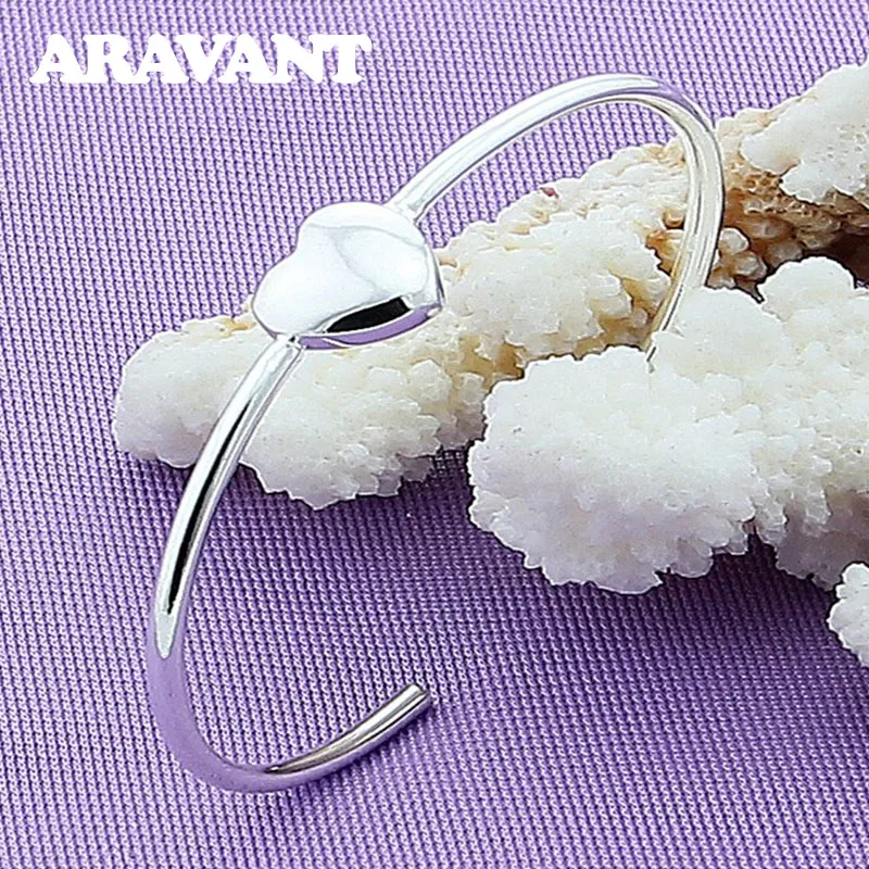 

925 Silver Heart Adjustable Bracelet&Bangle For Women Luxury Silver Jewelry