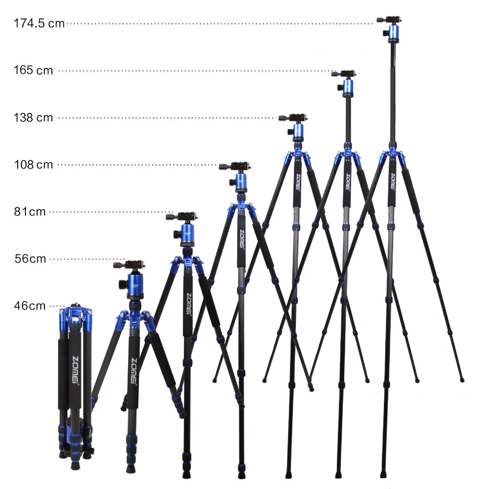 Профессиональный дорожный штатив ZOMEI Z888C, монопод из углеродного волокна для камеры, подставка и шаровая Головка с сумкой для DSLR камеры, доступно 5 цветов