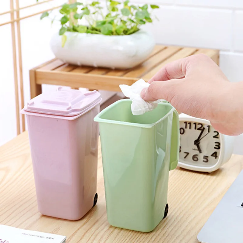 

Creative Wheelie Mini Waste Bins Plastic Bucket Mini Trash Can Desktop Dustbin Small Scissors Pencil Household Office Supplies