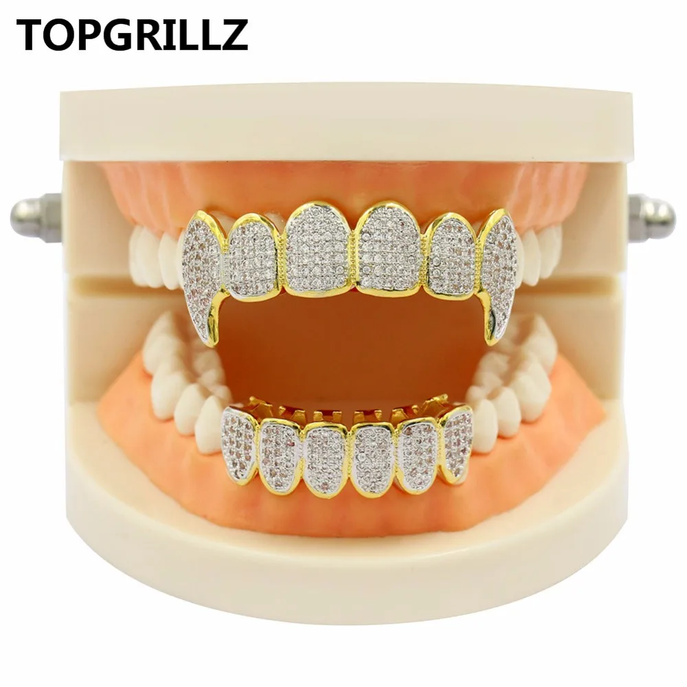 TOPGRILLZ пользовательский Fit посеребренный CZ микро проложить сверху и снизу Пользовательские Гриль Набор родий зубы грили вампирский зуб Grillz