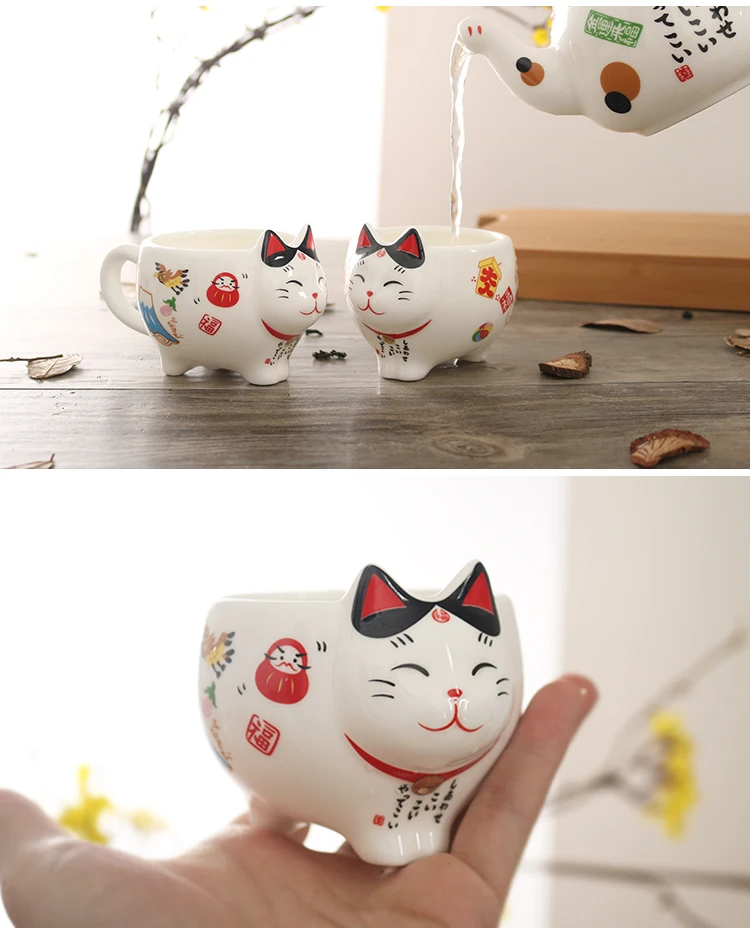 Adorable Japanese Lucky Cat Porcelain Tea Set With Strainer Ceramic Teapot And Cup Set Unique Creative Design - 7