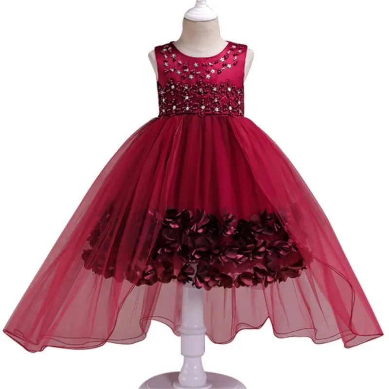 Высококачественная Детская одежда детское свадебное платье красные детские платья для девочек, платье принцессы летнее шифоновое свадебное платье для детей