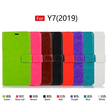 

50pcs/lot Crazy Horse Grain Wallet Flip PU Leather Protector Phone Case Cover For Huawei Y7 2019 Card Holder