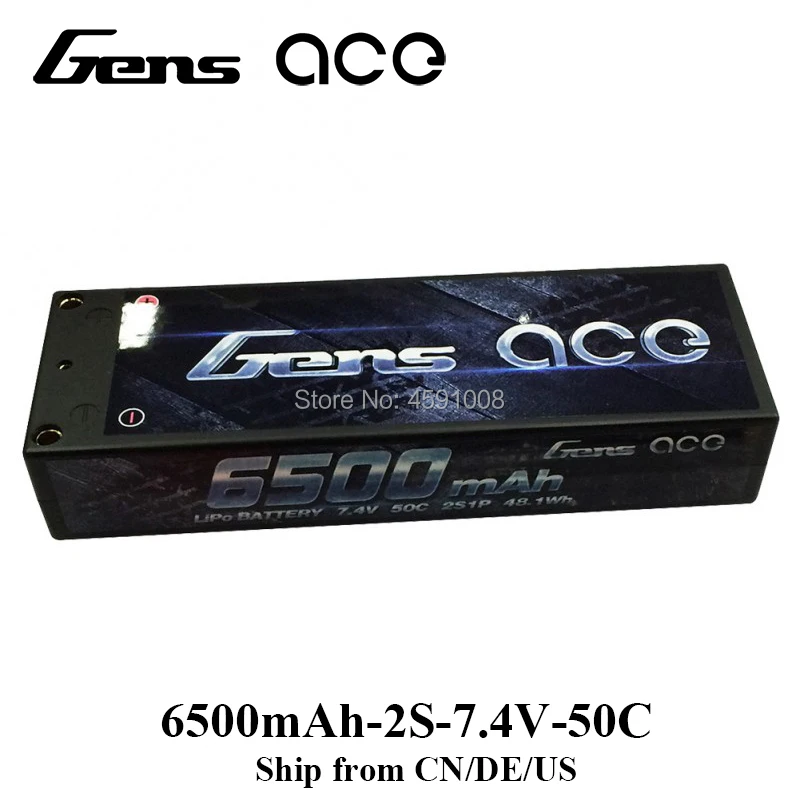 

Gens ace Lipo Battery 2S 6500mAh Lipo 7.4V Battery Pack 50C 1/10 1/8 Scale for Traxxas Slash 4x4 RC Car Deans Plug