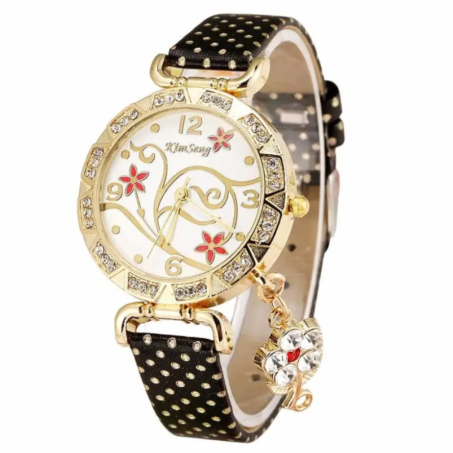 Timezone#301 модные женские часы Орхидея узор браслет кожа алмаз кварцевые наручные часы