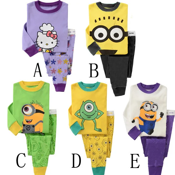 

2018 Hot Sale Children's Long Sleeve Cartoon Pajamas New Baby Boy Sleepwear Lovely Yellow Minion Home Clothing Sets Outfit 2PCS