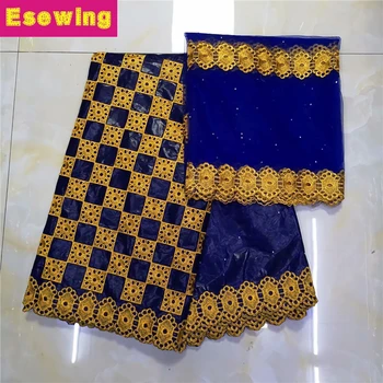 

Navy blue african fabric brode Nigerian Jacquard Weave getzner with beads lace fabric with french lace 5+2 yards for women dress