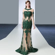 Kostenloser versand Dark Green Französisch Spitze Langarm Abendkleider 2017 Winter Meerjungfrau Abendgesellschaft Kleid Frauen Plus Größe Kleid