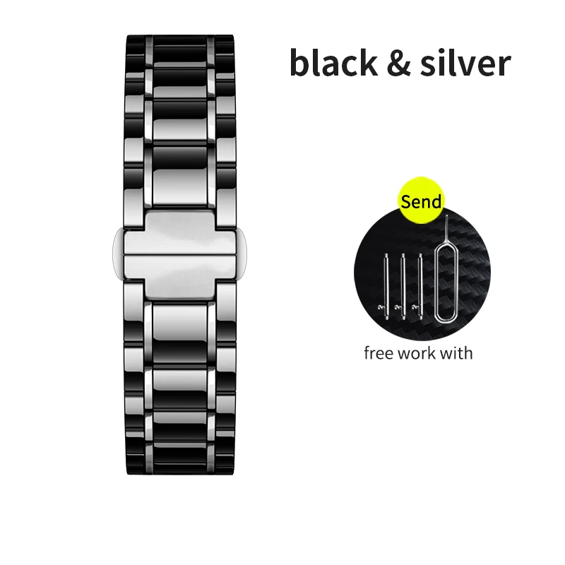 Керамический ремешок watcn для Apple Watch 4 5 44 мм 40 мм браслет для iwatch 3 2 38 мм 42 мм керамический ремешок из нержавеющей стали ремешок для часов - Цвет ремешка: black and silver