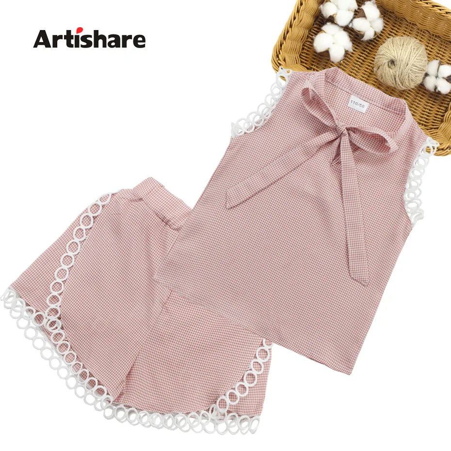 

Summer Clothes For Girls Lace Sleeve Vest + Short Girls Clothing Set Plaid Teenage Children'S Summer Suits 6 8 10 12 13 14 Year