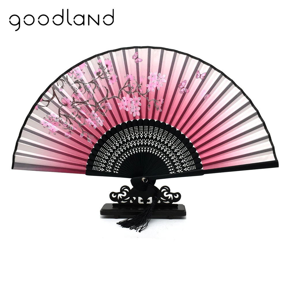 1pcs 100% Bamboo Folding Silk Hand Fan Flower Wedding Favor Fan Home Decoration Accessories Gifts For Women Girls