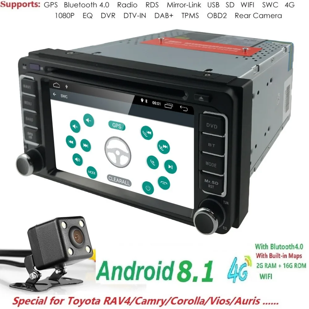 

4G QuadCore Android8.1 Car DVD Player For Toyota Universal RAV4 COROLLA VIOS HILUX Terios Land Cruiser 100 PRADO 4RUNNER 1G/16G