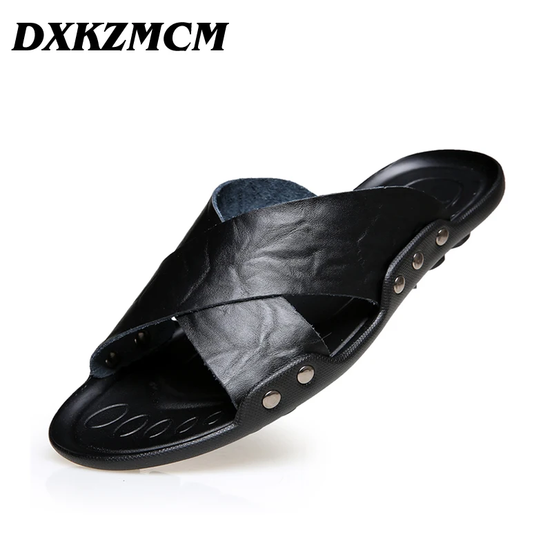 DXKZMCM Men Summer Shoes Big Size 38-45 Men's Sandals Quality Leather Casual Breathable Man Beach Sandals