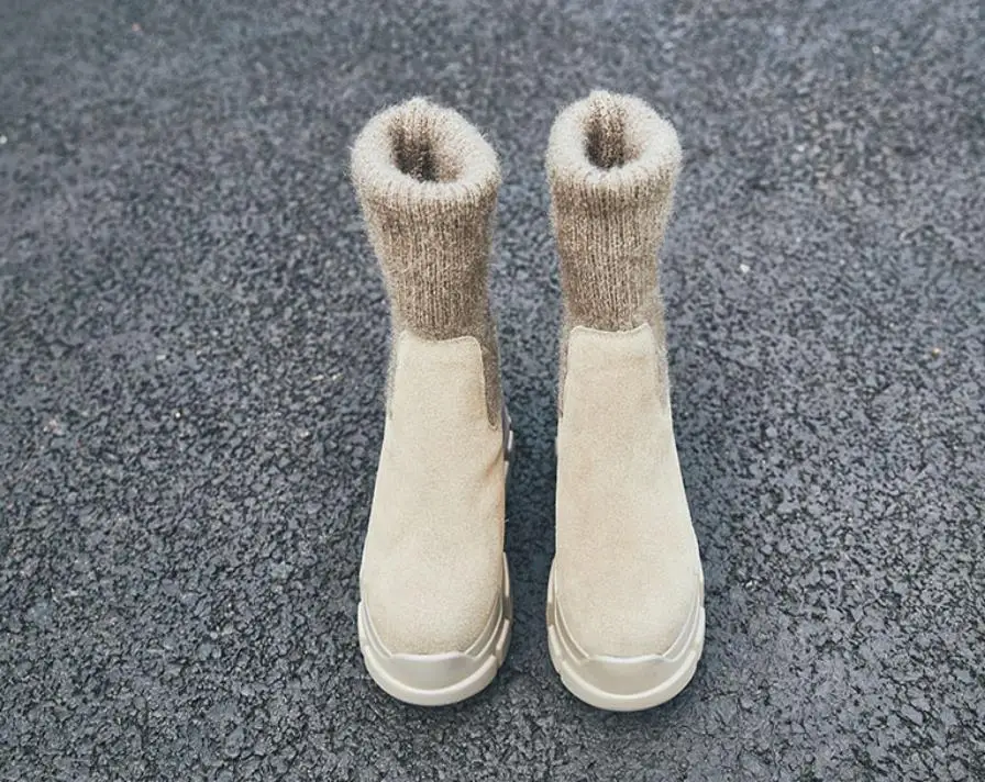 

Earthquake King winter leather Martin boots new Korean pine cake thick inside raised boots women's boots