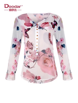 

Deodar Button Women Shirts Autumn Casual Chiffon Tops Women Top Camisa Feminina Long Sleeve Ladies Print Femme Shirt