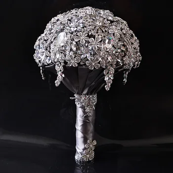 

Wedding bouquet 2019 new sparkling luxury silver crystal bridal bouquet real picture buque de noiva