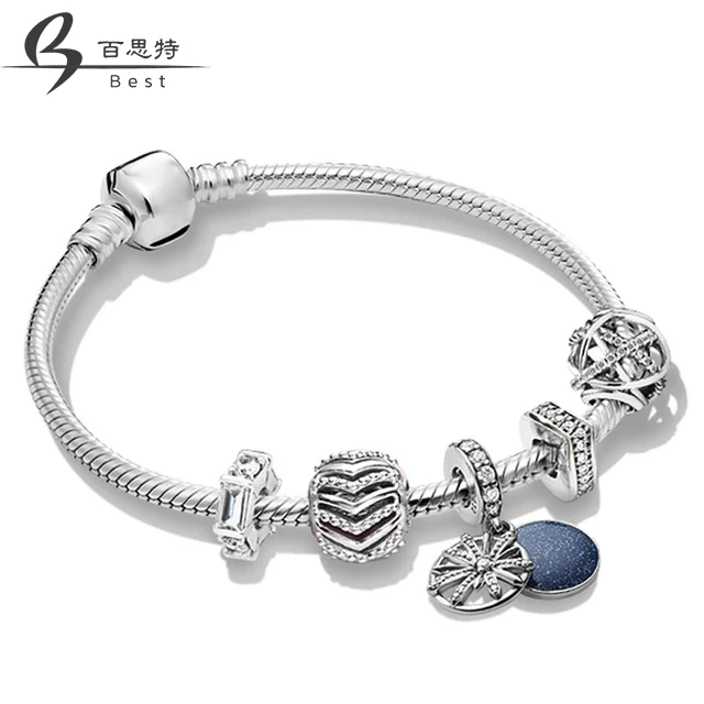 

BEST 100% 925 Sterling Silver 2019 ZT0249 New Wishes Stylish Wish Charm Fireworks Hanging Charm String Bracelet Set