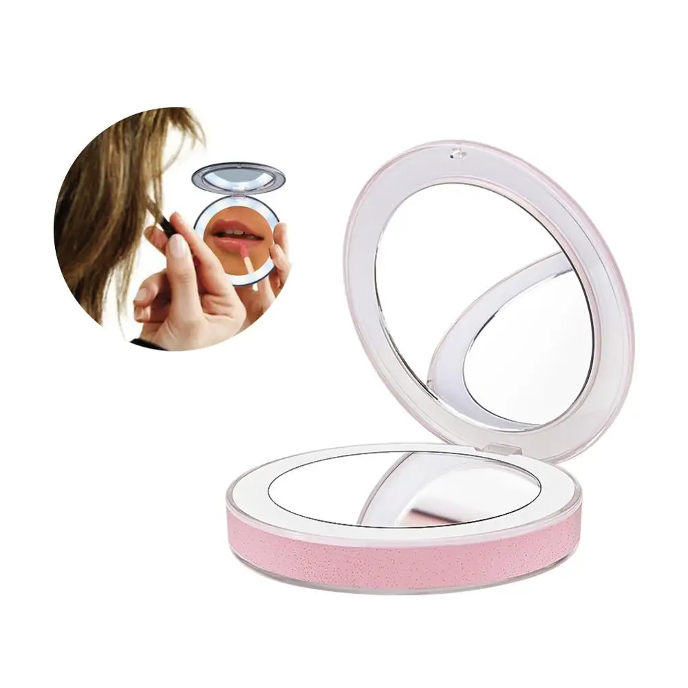 

10 Lights LED Mini Makeup Mirror Magnify Hand Held Fold Small Portable Micro USB Connect Cable Built-in Battery Chargeable