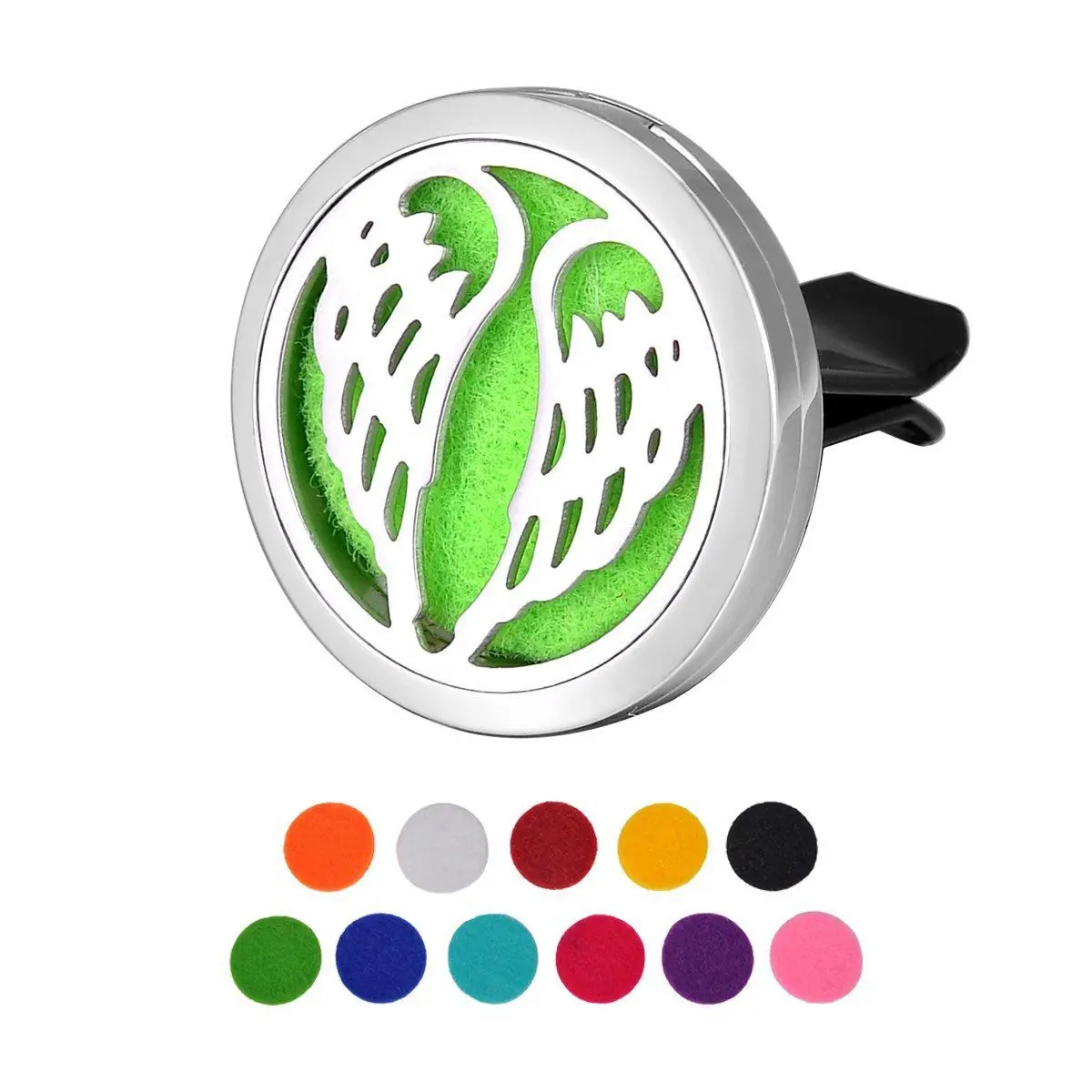 

EDFY-Car Air Freshener Aromatherapy Essential Oil Diffuser - Angel Wings Stainless 316 Steel Locket,11 Refill Pads (30mm)